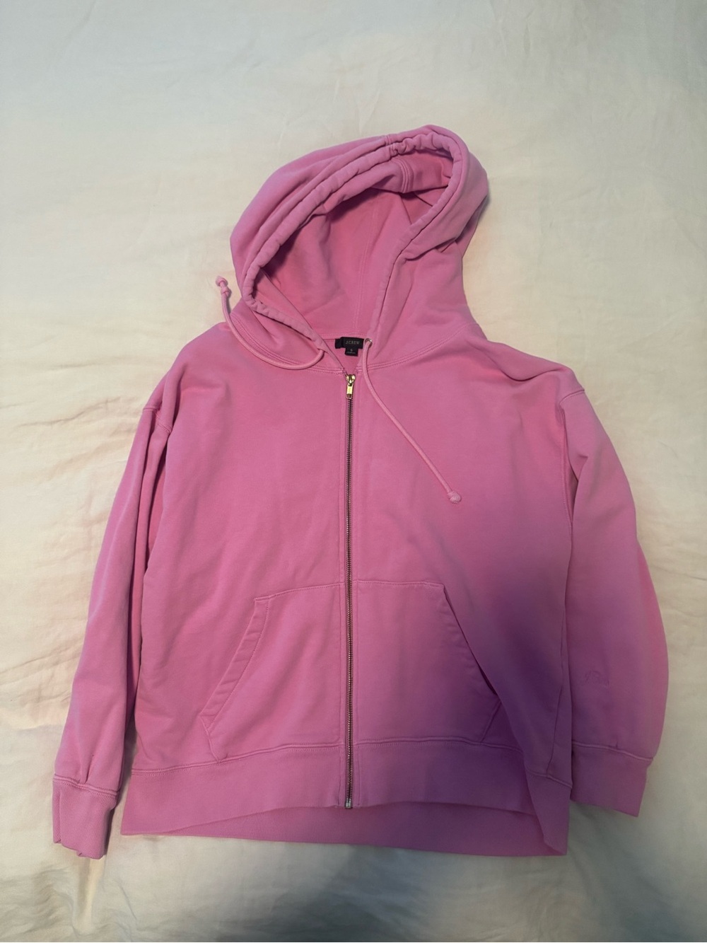 J. Crew Pink Full-Zip Hooded Sweatshirt, gold zipper with pockets